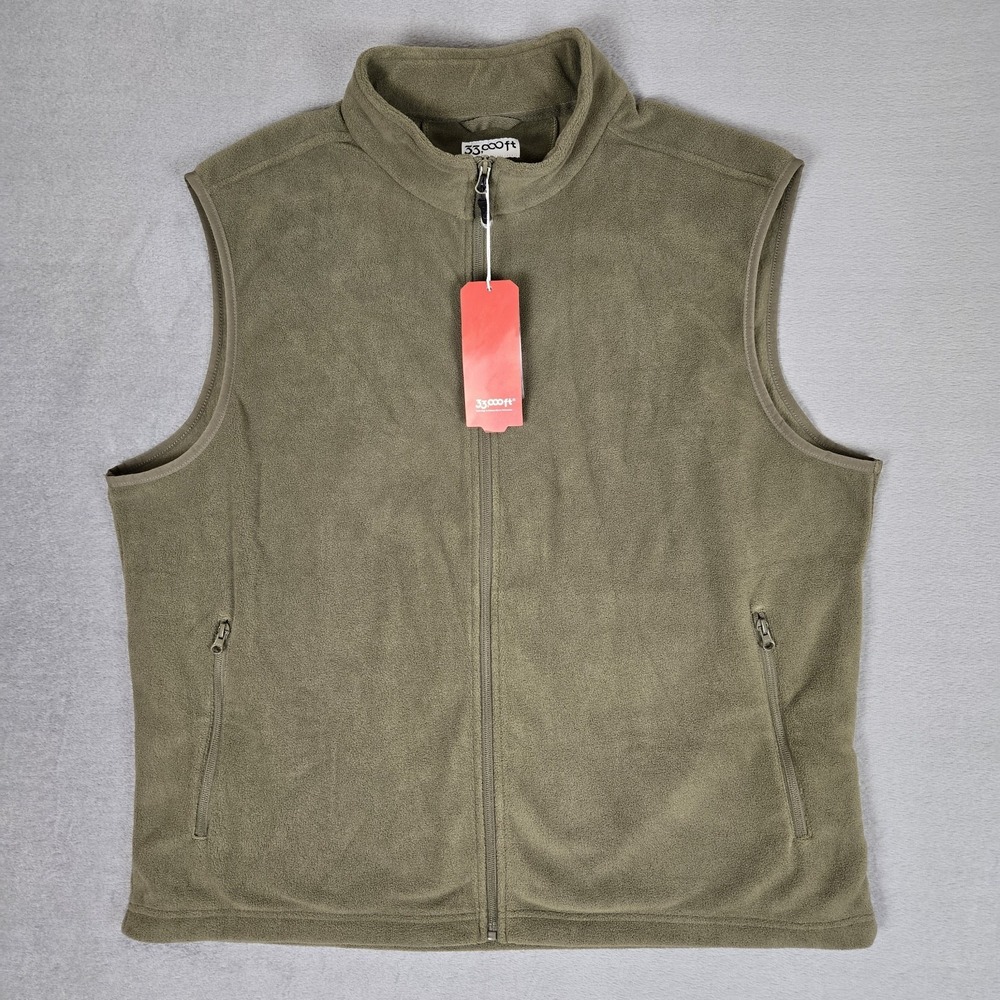 33,000ft Vest Mens 2XL Green Fleece Lightweight Warm Zip Up Outerwear NWT